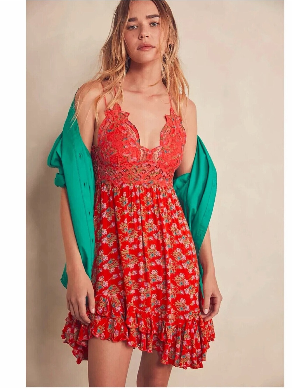 Free People Adella Printed Mini Slip Dress